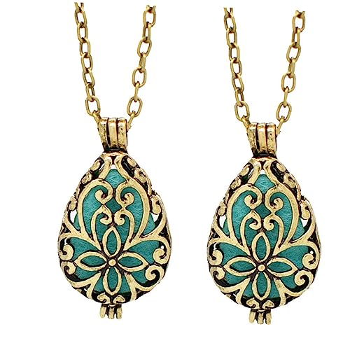 Didiseaon 2 Stück Teiliges Vintage Aromatherapie Anhänger Duftkette für Damen Ätherische Öle Diffusor Halsketten Geschnitzte Schmuckstücke für Pullover Mantel und Herbst Winter Outfits von Didiseaon