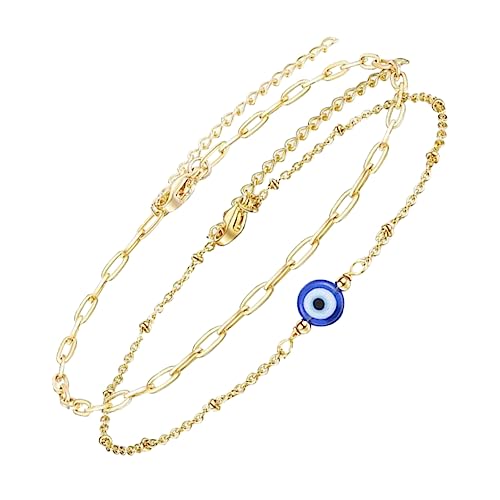 Didiseaon 2 Stück Verstellbares Blaues Böses Auge Armband Damen Doppelter Goldener Schutz Charm Schmuck für Alltag Party Reise Geeignet von Didiseaon