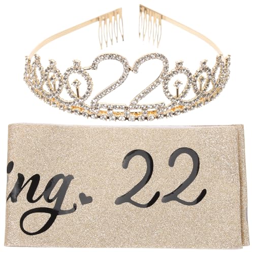 Didiseaon 22. Geburtstag Tiara Und Schärpe 2-Teiliges Set Kristallkrone Glitzerschärpe Für Frauen Und Mädchen Geburtstagsdekorationszubehör von Didiseaon