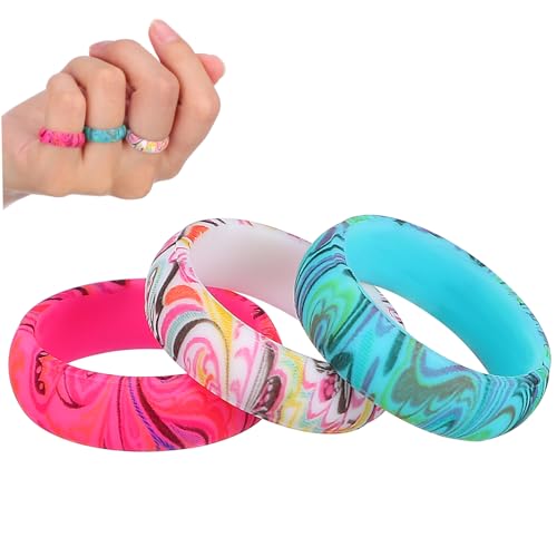 Didiseaon 3 Stück Boho Stil Silikon Hochzeitsringe Paisley Muster Damen Verlobungsringe Hautfreundlich Sportlich Outdoor Schmuck von Didiseaon