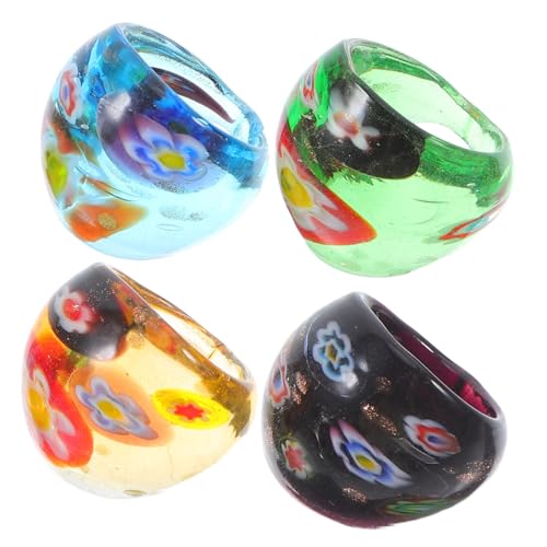 Didiseaon 4 Stück Bunte Glasringe für Damen Modische Dekorative Fingerringe mit Individuellem Ethno design Farbenfrohe Schmuckstücke für Alltag Festival und Party Stilvolle Geschenkidee von Didiseaon