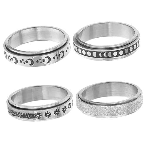 Didiseaon 4 Stück Rotierbare Ringe Titanstahl Romantische Fidget Ringe für Männer Frauen Stressabbau Dekoratives Design Verlobungsring oder von Didiseaon