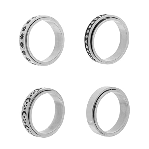 Didiseaon 4 Stück Rotierende Ringe Titanstahl Unisex Fidget Ringe mit Monddesign für Männer Frauen Perfektes zur Ablenkung von Didiseaon