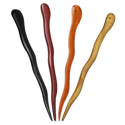 Didiseaon 4 Stück Teiliges Chinesische Haarstäbchen aus Sandelholz Handgefertigte Haarnadeln für Damen Rutschfeste Haarschmuck Pins in Schwarz Natur Dunkelbraun und Grün für Dutts und von Didiseaon