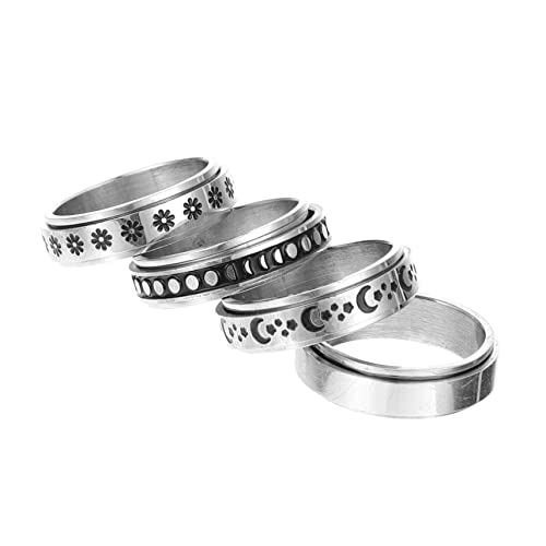 Didiseaon 4 Stück Teiliges Fidget Ringe Titanstahl Verstellbare Ringe mit Sternmotiv Rotierbare für Geburtstags Jubiläumsgeschenke von Didiseaon