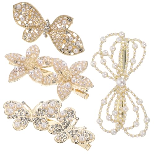 Didiseaon 4 Stück Teiliges Haarschmuck mit Perlenblumen und Schmetterling Motiv Glänzende Haarklammern für Mädchen und Frauen Dekorative Haarspangen für Alltag und Besondere Anlässe von Didiseaon