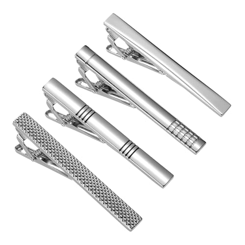 Didiseaon 4 Teiliges Set Krawattenklammern Herren Kupfer mit Starkem Federverschluss Minimalistisches Design Rutschfeste Anstecknadel für Anzug und Hochzeit Stilvolle Krawattennadeln von Didiseaon