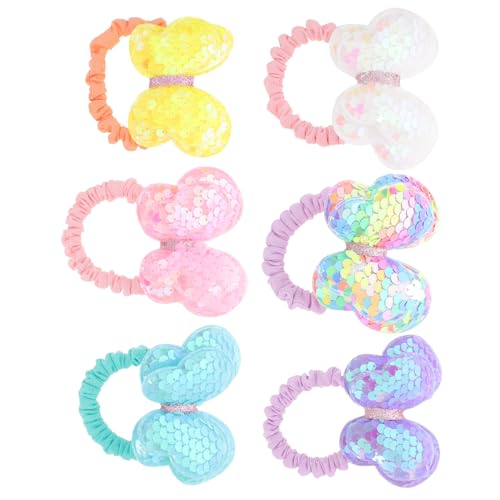 Didiseaon 6 Stück Teiliges Haargummi mit Pailletten Schleife Elastische Haarschleifen für Mädchen Bunte Haarbänder in Gelb Blau und Regenbogenfarben Modische Ponytail Halter für Alltag und von Didiseaon