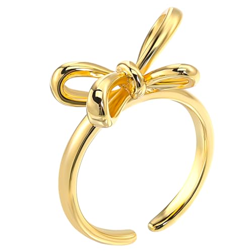 Didiseaon Bogenring Hochzeit trendiger Fingerring Engagement groß verstellbarer Fingerring real zierlicher Fingerring Modeschmuckringe Zeigefingerringe für Frauen Bowknot-Ring Kupfer Golden von Didiseaon