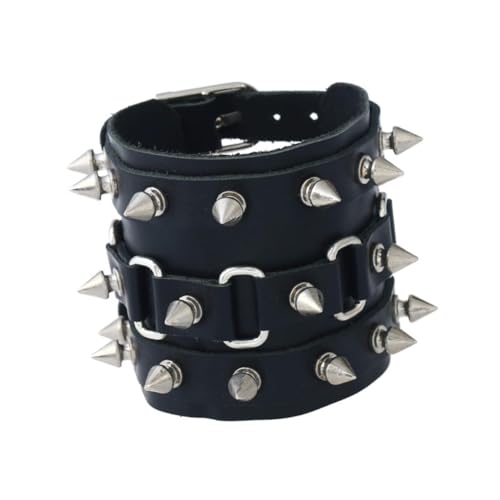 Didiseaon Cowhide Punk Armband Herren mit Spitzen Nieten Robustes Lederarmband im Goth Stil Unisex Nietenarmband für Individuellen Streetstyle von Didiseaon