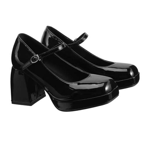 Didiseaon Damen Leder High Heels Schwarz Elegante Riemchen Pumps mit Breitem Absatz Modische Damenschuhe für Alltag und Besondere Anlässe von Didiseaon