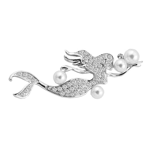 Didiseaon Elegante Meerjungfrau Brosche Silber mit Strass Perlen Verzierung Modische Brustnadel für Damen Vielseitiger Schmuck für Kleidung Taschen Hüte und Schals Langlebiges Material von Didiseaon