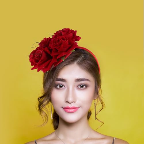 Didiseaon Elegantes Rotes Stoff haarband mit Rosen design Vielseitiges Party accessoire und Cosplay kopfschmuck Komfortabel und Langlebig für Damen und Mädchen für Kostümfest und Karneval von Didiseaon