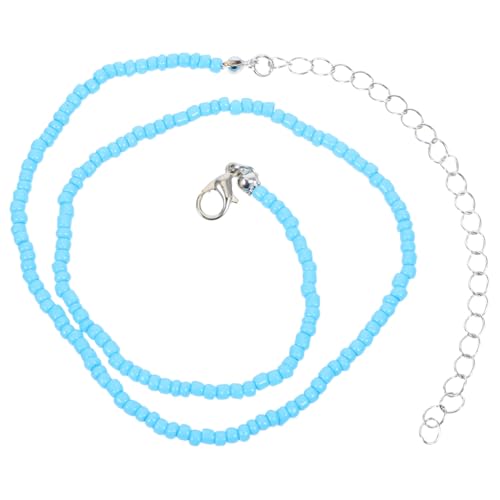 Didiseaon Farbige Reisperlen Halskette Damen Einlagige Clavicle Chain Blaue Perlen Modeschmuck Einfacher Boho Stil Für Strandparty Urlaub Mädchen von Didiseaon