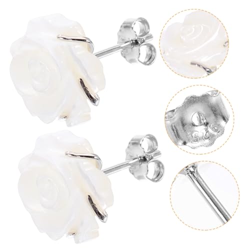 Didiseaon Handgefertigte Sterling Silber Ohrstecker mit Natürlicher Perlmutt rosenblume Langlebig Elegant und Korrosionsbeständig Romantischer Ohrschmuck für Damen und Besondere Anlässe von Didiseaon