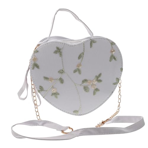 Didiseaon Herzförmige Umhängetasche Damen Floral Lace Crossbody Bag mit Kette Party Clutch Weiß Groß für Hochzeit Cocktailabend Alltag von Didiseaon
