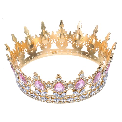 Didiseaon Krone Damen: Prinzessin Krone Mädchen Runde Gold Kristall Tiara Kronen Kinder Haarschmuck mit Rosa Diamant Diadem für Damen für Hochzeiten Prom Geburtstag Party von Didiseaon