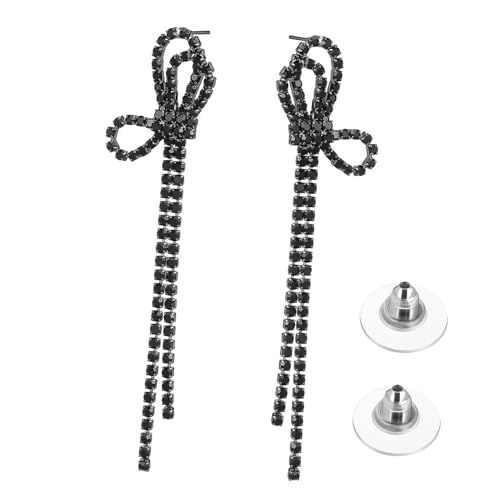 Didiseaon Lange Quastenohrringe für Damen mit Schleifen Design Leichte Strass Ohrringe Modischer Schmuck für Party Hochzeit Eleganter Ohrschmuck für Frauen von Didiseaon