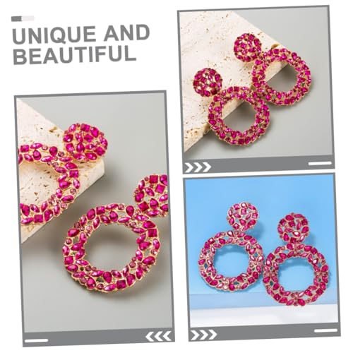Didiseaon Modische Damen Ohrstecker mit Funkelnden Strasssteinen Mehrlagig Geometrisches Design Auffällige Runde Ohrringe in Rosenrot Bequem und Vielseitig für Alltag Party Hochzeit von Didiseaon