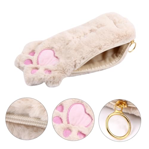 Didiseaon Plüsch Federmäppchen Katzenpfote Weicher Stiftebeutel Waschbare Schlamperbox Niedliche Schreibwaren Tasche für Schule und Büro Beige Mäppchen von Didiseaon