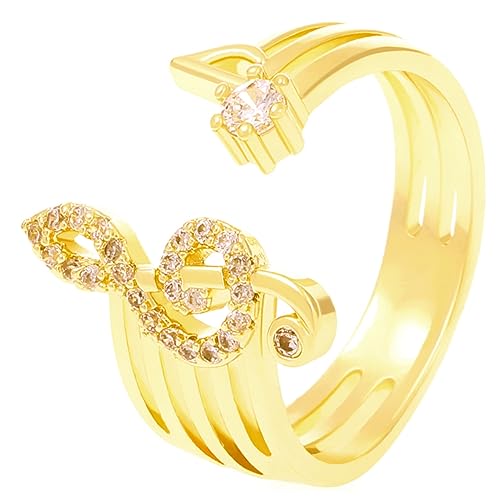 Didiseaon Ring Für Mädchen Finger Erwachsene Zierlich Einstellbar Ringe Für Frauen Die Klein Hochzeit Notenring Schmuckgeschenke Liebesringe Offener Ring Der Musiknote Golden Legierung von Didiseaon