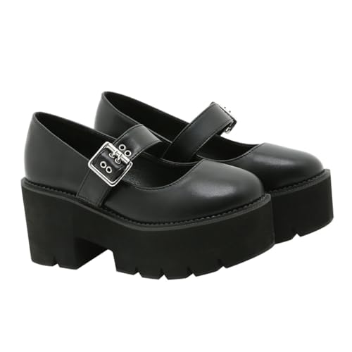 Didiseaon Runde Zehen Damenschuhe mit Dicker Sohle Modische Flache Lederschuhe mit Metallriemen rutschfest Bequem für Arbeit Party Shopping und Alltag Schwarz Didiseaon Runde Zehen Damenschuhe mit Dicker Sohle Modische Flache Lederschuhe mit Metallriemen rutschfest Bequem für Arbeit Party Shopping und Alltag Schwarz von Didiseaon