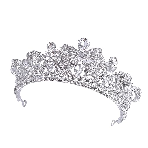 Didiseaon Silber Tiara für Damen mit Funkelnden Strasssteinen und Zartem Schleifen Design Klassischer Brautschmuck für Hochzeit Geburtstag Festliche Anlässe und Brautjungfern von Didiseaon
