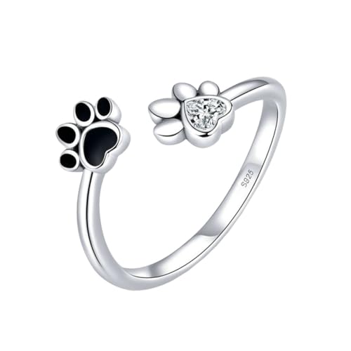 Didiseaon Sterling Silber Ring Damen Offener Paw Design Modeschmuck Geschenk für Mädchen Modischer Verstellbarer Fingerring mit Niedlicher Tierpfoten motiv von Didiseaon