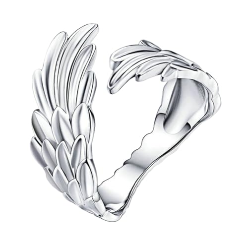 Didiseaon Verstellbarer Offener Silberring Damen Wing Ring Schmuck Flügel Design Eleganter Fingerring für Frauen Mädchen Modische Dekoration für Club Halloween Party von Didiseaon