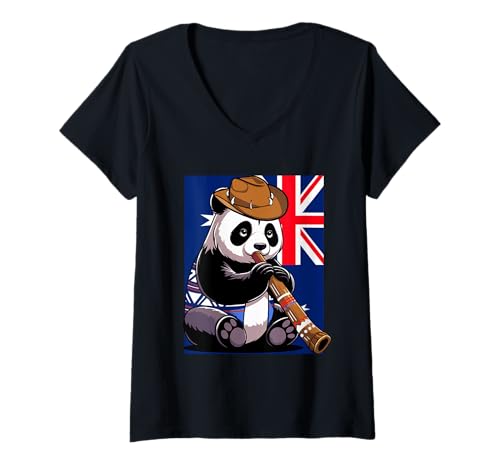 Damen Didgeridoo Aussie Panda Didjeridu Aboriginal T-Shirt mit V-Ausschnitt Damen Didgeridoo Aussie Panda Didjeridu Aboriginal T-Shirt mit V-Ausschnitt von Didjeridoo Australia Pandabear