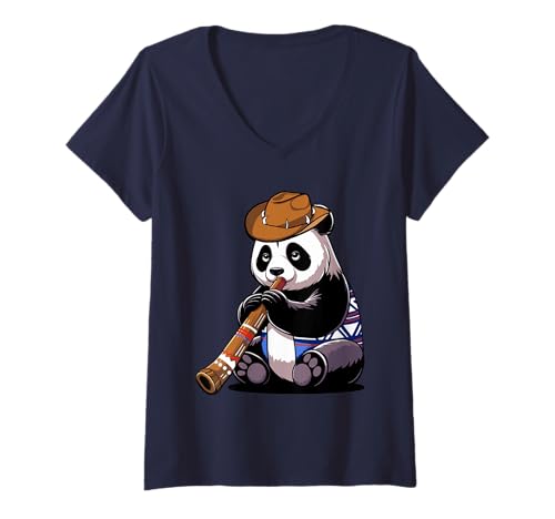 Damen Didgeridoo Aussie Panda Didjeridu Aboriginal T-Shirt mit V-Ausschnitt von Didjeridoo Australia Pandabear