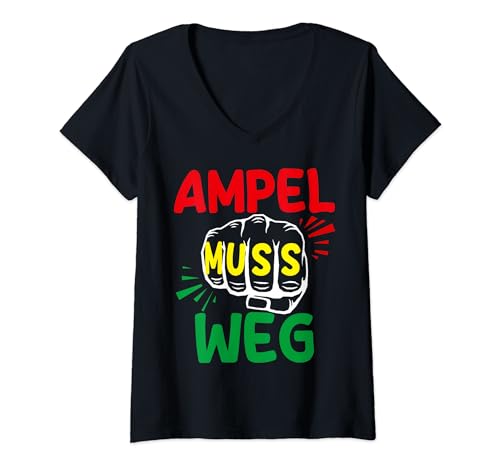 Damen Die Ampel Muss Weg T-Shirt mit V-Ausschnitt von Die Ampel Muss Weg Fahne