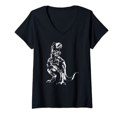 Damen Trex Tyrannosaurus Rex T-Rex Dino Dinosaurier Geschenk T-Shirt mit V-Ausschnitt von Die Beste Dinosaurier Bekleidung
