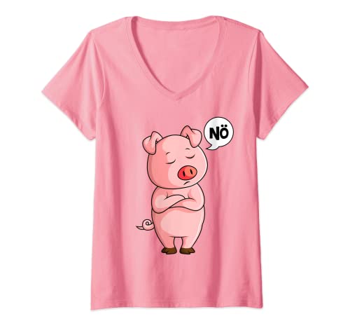 Damen Schwein Nö Schweinchen Kinder Jungen Mädchen T-Shirt mit V-Ausschnitt von Die Besten Schweine Flüsterer Geschenke