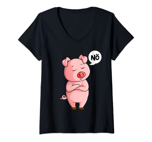 Damen Schwein Nö Schweinchen Kinder Jungen Mädchen T-Shirt mit V-Ausschnitt von Die Besten Schweine Flüsterer Geschenke