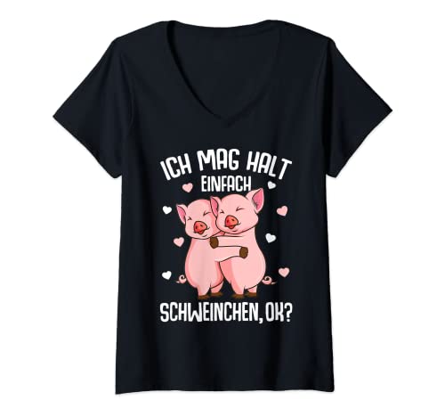 Damen Schweine Ich mag halt Schweinchen Kinder Mädchen Schwein T-Shirt mit V-Ausschnitt von Die Besten Schweine Flüsterer Geschenke