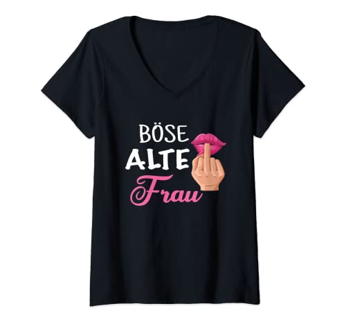 Damen Oma Großmutter Rentnerin Sarkasmus Gothic Böse Alte Frau T-Shirt mit V-Ausschnitt von Die Böse Alte Frau