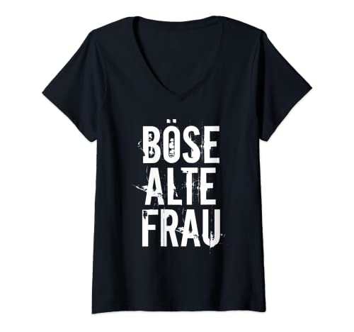 Damen Oma Großmutter Rentnerin Sarkasmus Gothic Böse Alte Frau T-Shirt mit V-Ausschnitt von Die Böse Alte Frau