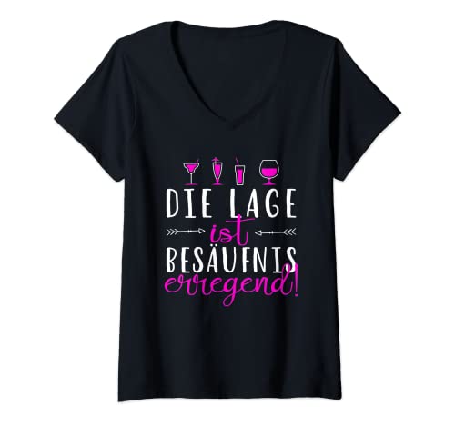 Damen Die Lage Ist Besäufniserregend Saufen T-Shirt mit V-Ausschnitt Damen Die Lage Ist Besäufniserregend Saufen T-Shirt mit V-Ausschnitt von Die Lage Ist Besäufniserregend Saufen Design