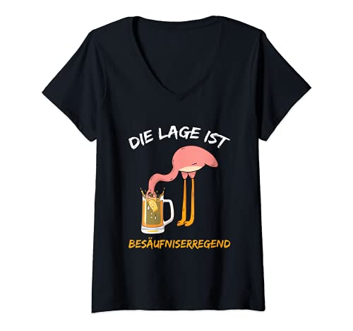 Damen Die Lage Ist Besäufniserregend Bier Flamingo Saufen Party T-Shirt mit V-Ausschnitt von Die Lage Ist Besäufniserregend Saufen Geschenke