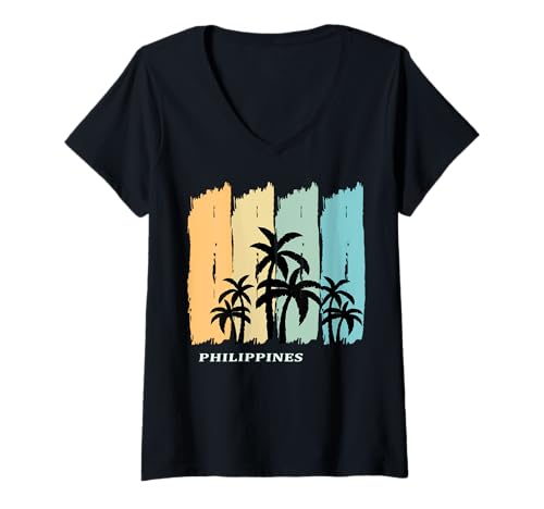 Damen Philippinen Palmen wiegen Sich im Wind Souvenir Strand T-Shirt mit V-Ausschnitt von Die Philippinen sind wunderschön