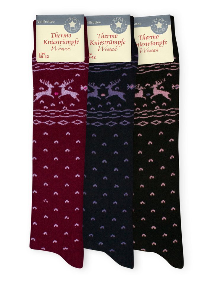 Die Sockenbude Kniestrümpfe THERMO (Bund, 6-Paar, dunkelblau schwarz rot) Vollfrottee von Die Sockenbude