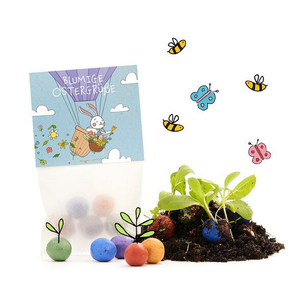 Die Stadtgärtner 10x5 Blumenmurmeln im Tütchen "Ostergrüße" I Ostergeschenk für Kinder I Kleinigkeit zu Ostern I Geschenk zu Ostern I Kleine Geschenk für Osternest oder Osterkörbchen von Die Stadtgärtner