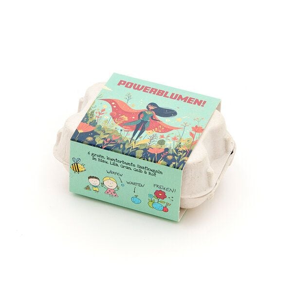 Die Stadtgärtner 6 bunte Blumenmurmeln im Eierkarton - Powerblumen I Geschenk Kinder I Superheldengeburtstag von Die Stadtgärtner