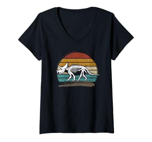 Damen Triceratops Dinosaurier Dino Retro Vintage Kinder T-Shirt mit V-Ausschnitt von Die besten Dino Dinosaurier Outfits für Kinder
