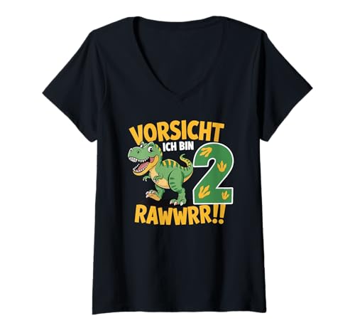 Damen Kinder 2 Jahre Dinosaurier Dino 2 Geburtstag ich Bin 2 Junge T-Shirt mit V-Ausschnitt von Die besten Dinosaurier Geburtstagsshirt Geschenke