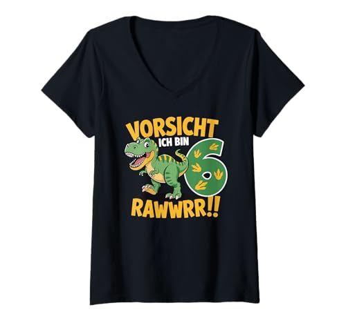 Damen Kinder 6 Jahre Dinosaurier Dino 6 Geburtstag ich Bin 6 Junge T-Shirt mit V-Ausschnitt von Die besten Dinosaurier Geburtstagsshirt Geschenke