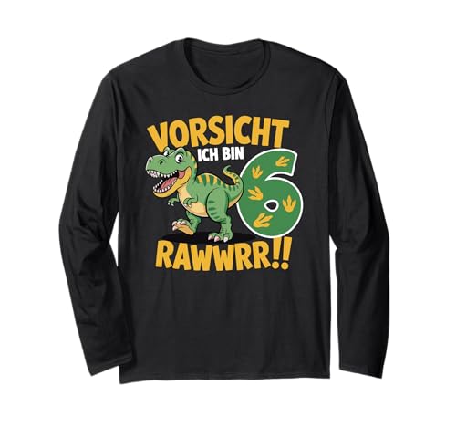 Kinder 6 Jahre Dinosaurier Dino 6 Geburtstag ich Bin 6 Junge Langarmshirt von Die besten Dinosaurier Geburtstagsshirt Geschenke