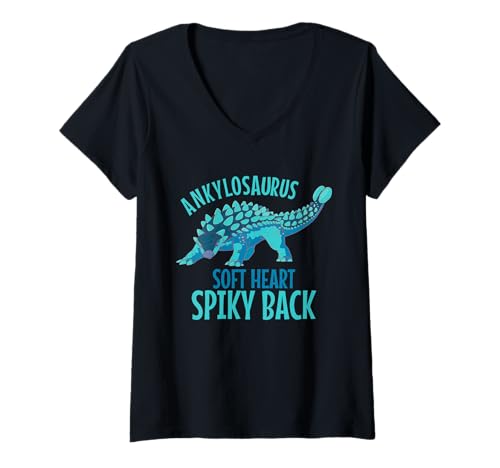 Damen Ankylosaurus Dino Soft Heart Spiky Back T-Shirt mit V-Ausschnitt von Die besten Drachen und Dinosaurier Outfits