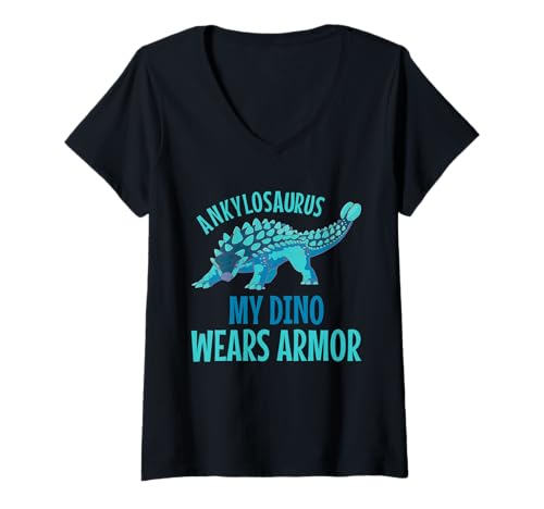 Damen Ankylosaurus My Dino Wears Armor T-Shirt mit V-Ausschnitt von Die besten Drachen und Dinosaurier Outfits